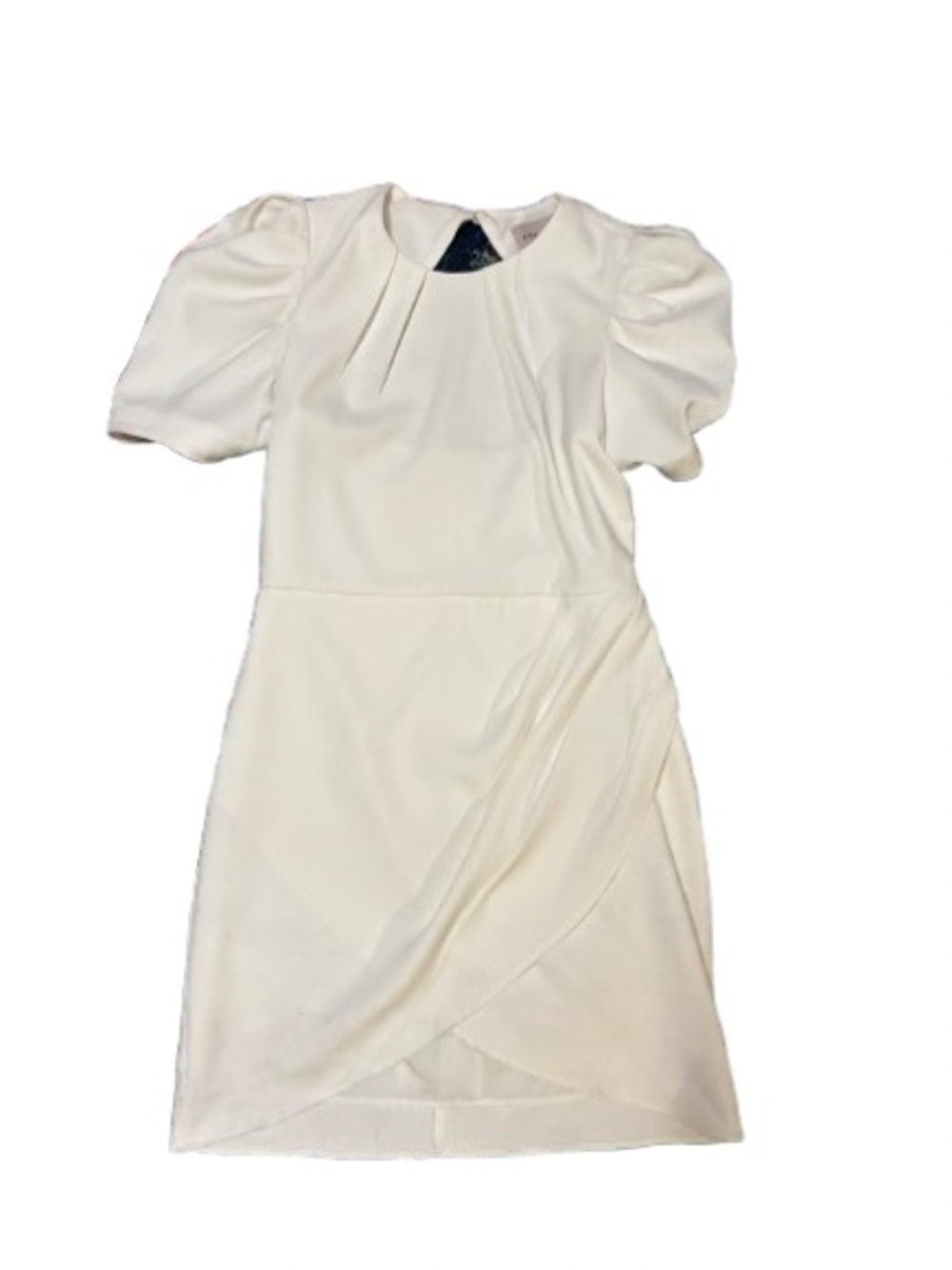 Elegant White Puff-Sleeve Wrap-Front Dress - Adeline Rae